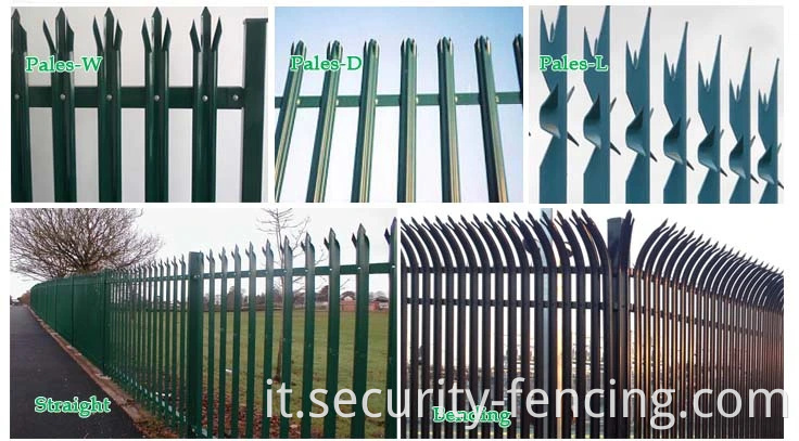 Fence palizzato in acciaio galvanizzato e rivestito in polvere di qualità